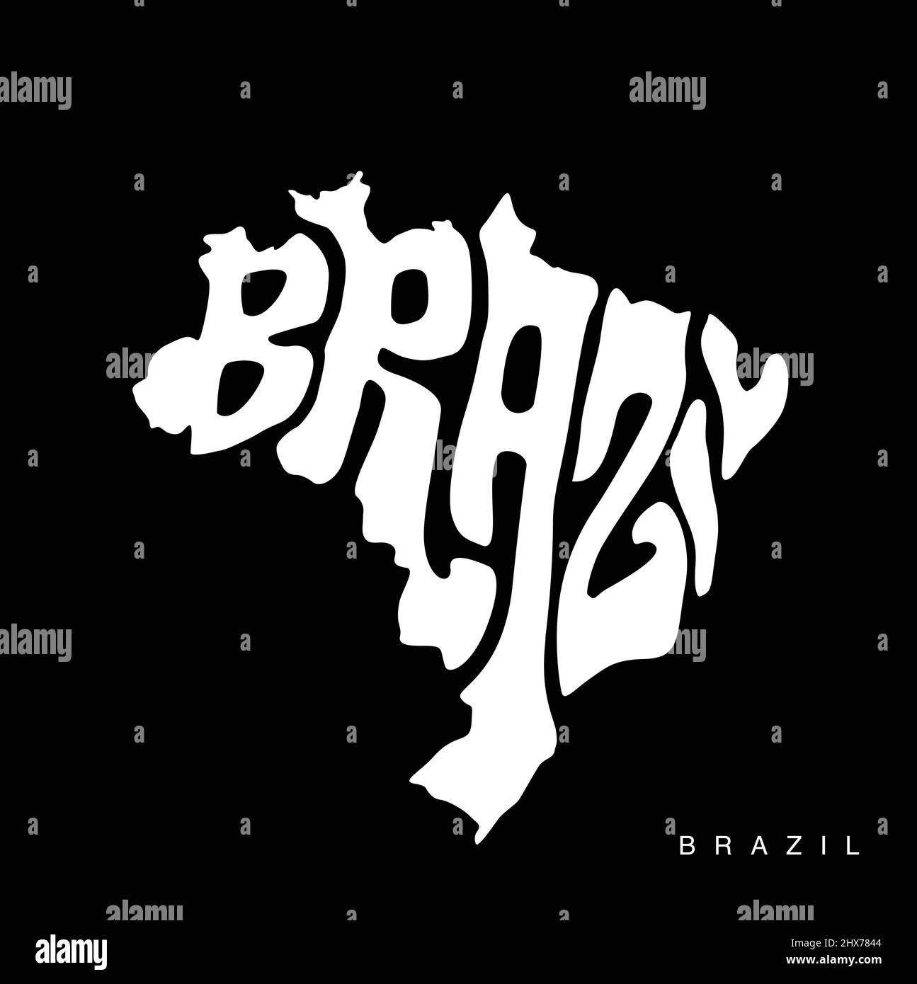 Brasil Mapa tipográfico. Mapa de Brasil con letras en inglés Imagen