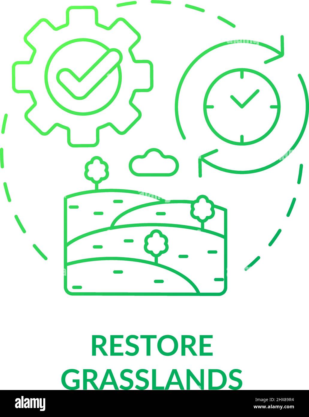 Icono de concepto de degradado verde de la restauración de pastizales Ilustración del Vector