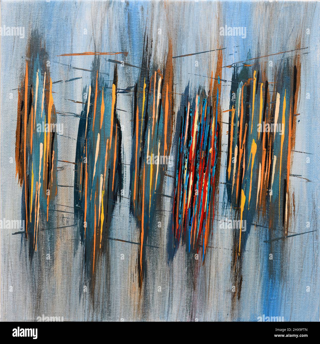 Pintura acrílica abstracta sobre lienzo cuadrado con trazos de pincel y pintura de cuchillo de paleta Foto de stock