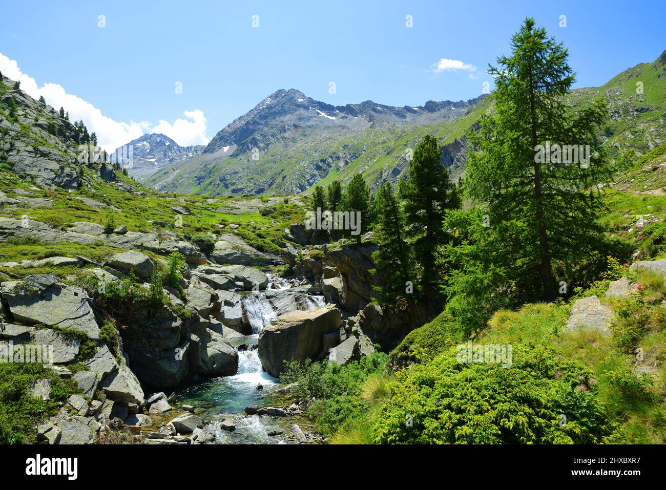 Parque Nacional Gran Paradiso. Valle di Bardoney, Valle de Aosta, Italia. Hermoso paisaje de montaña en el día soleado. Foto de stock