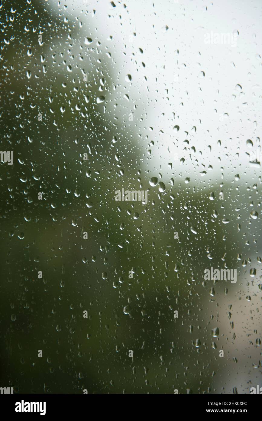 Gotas de lluvia, ventana, transparencia Foto de stock