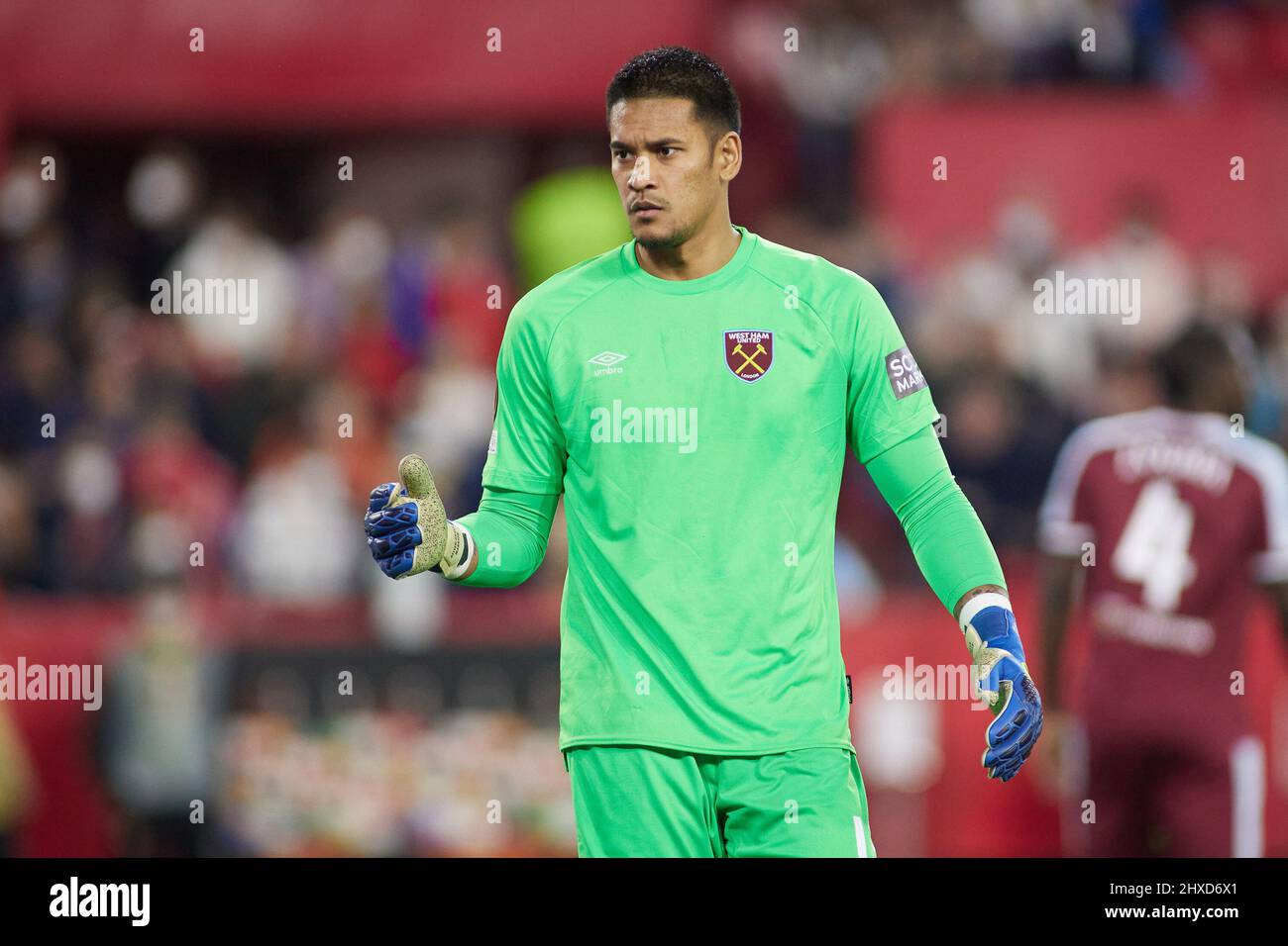 Alphonse areola de West Ham durante la Liga Europea de la UEFA, ronda de 16, 1st partido de fútbol de pierna entre el Sevilla FC y West Ham United el 10 de marzo de 2022 en el estadio Ramon Sanchez-Pizjuan en Sevilla, España - Foto: Joaquín Corchero/DPPI/LiveMedia Foto de stock