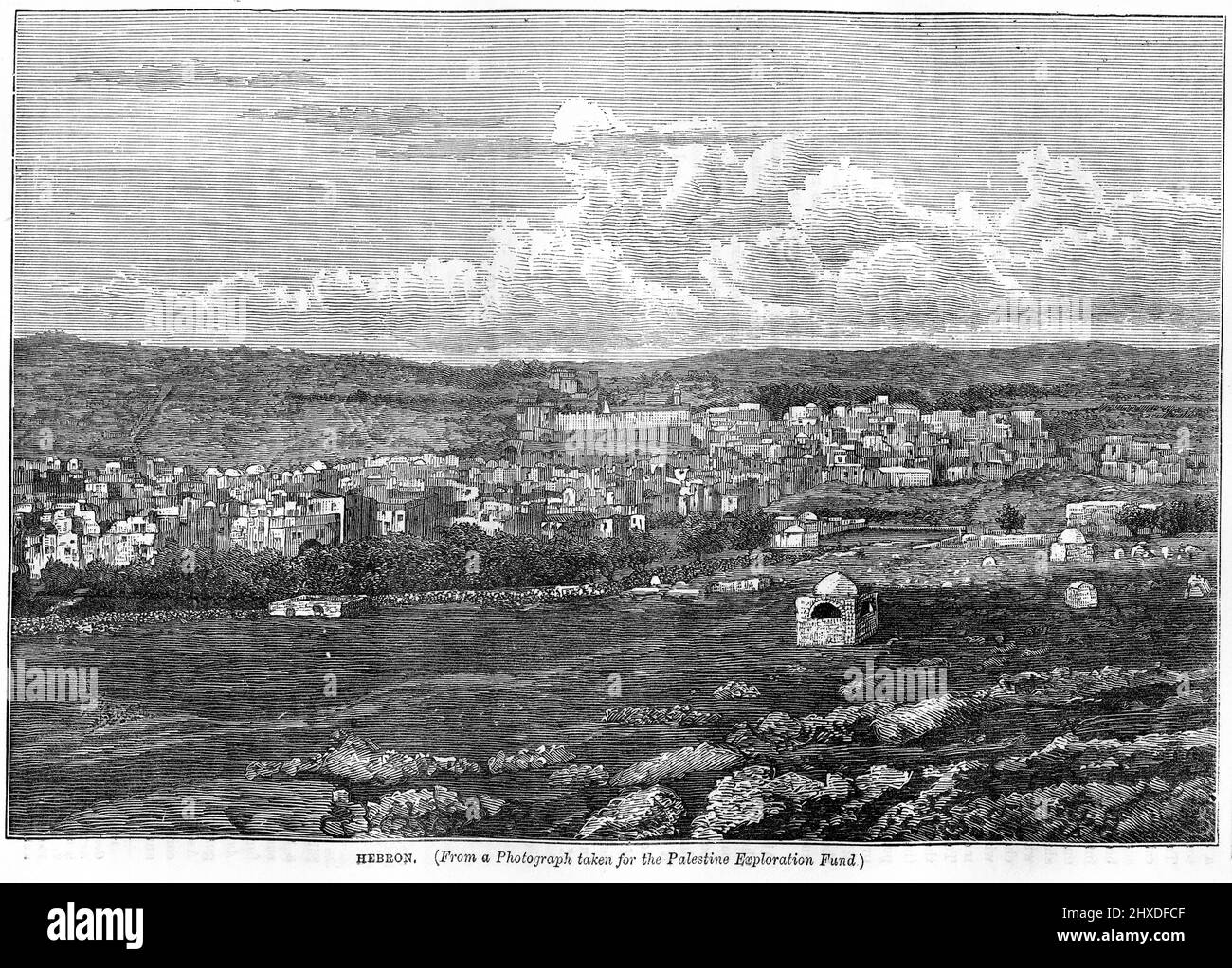 Grabado de la ciudad de Hebrón, alrededor de 1880 Foto de stock