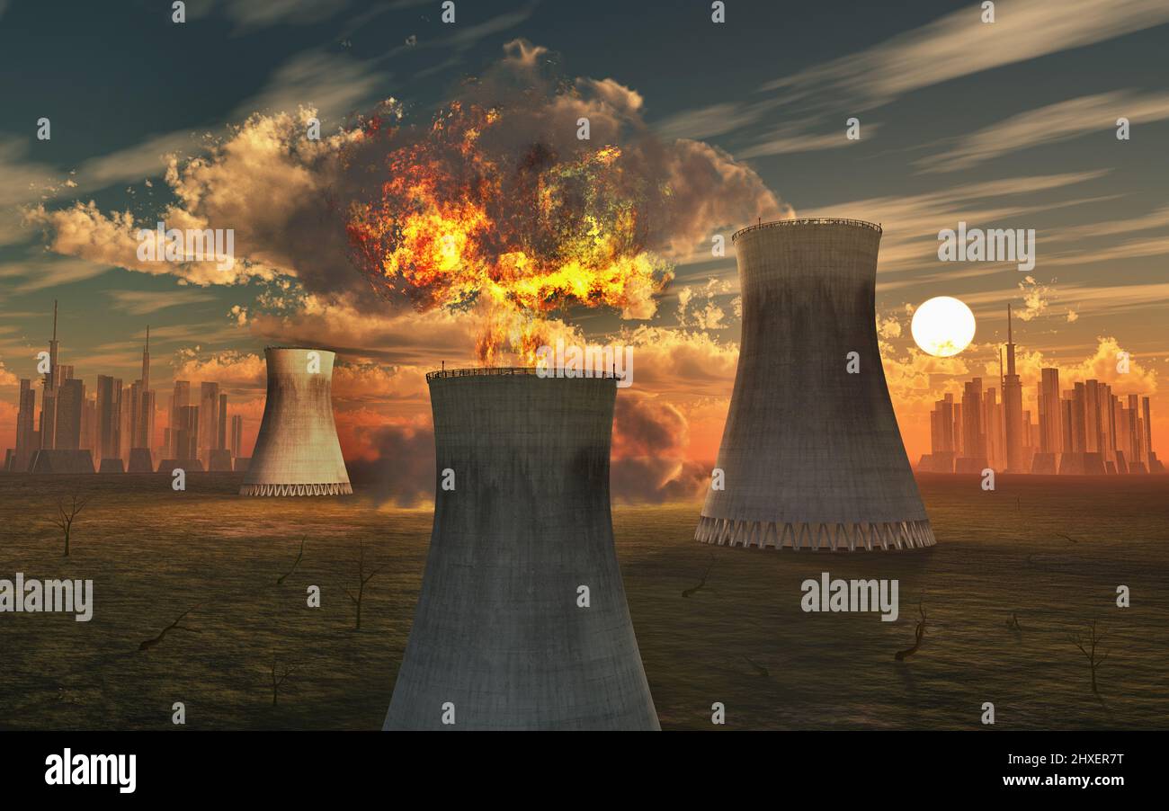 Explosión de una central nuclear Foto de stock