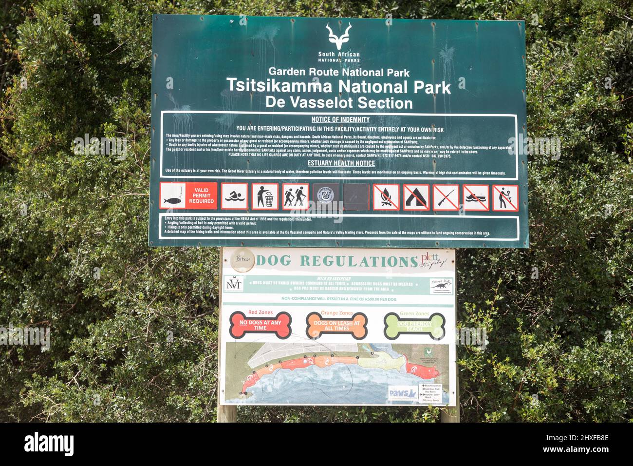 Señal del Parque Nacional de Tsitsikamma Knysna Sudáfrica Foto de stock