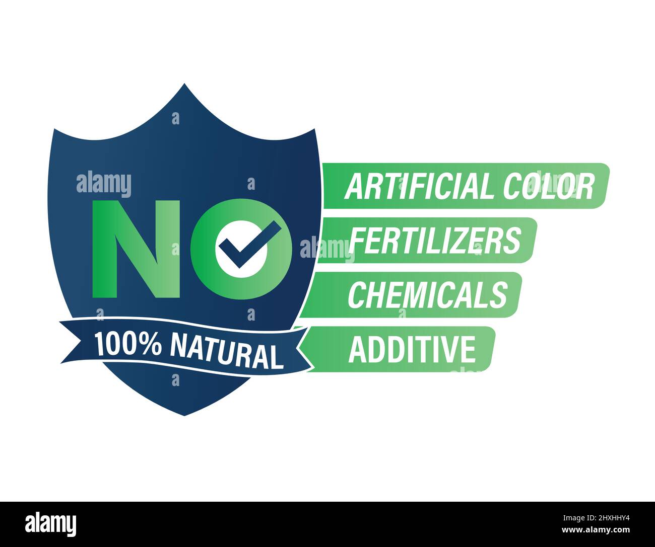 '100% natural, sin color artificial, fertilizantes, productos químicos y aditivos' icono vectorial. Ilustración del Vector