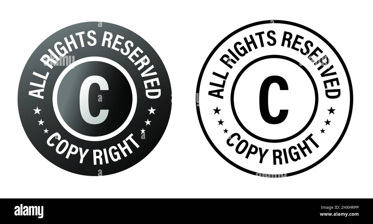 Resumen de derechos de propiedad intelectual, conjunto de iconos vectoriales 'copyright, Todos los derechos reservados' Ilustración del Vector