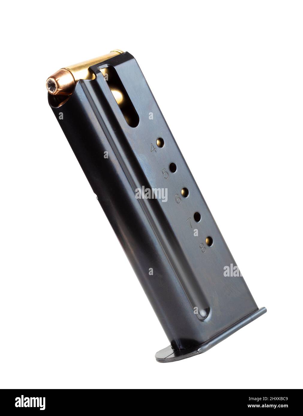 Cargador de pistola cargado con puntos huecos aislados sobre blanco  Fotografía de stock - Alamy