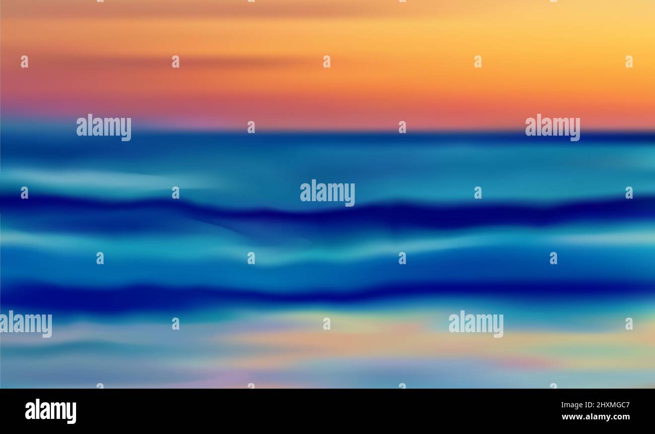 Atardecer cielo del mar fondo borroso - ilustración vectorial de colores azul y amarillo Ilustración del Vector