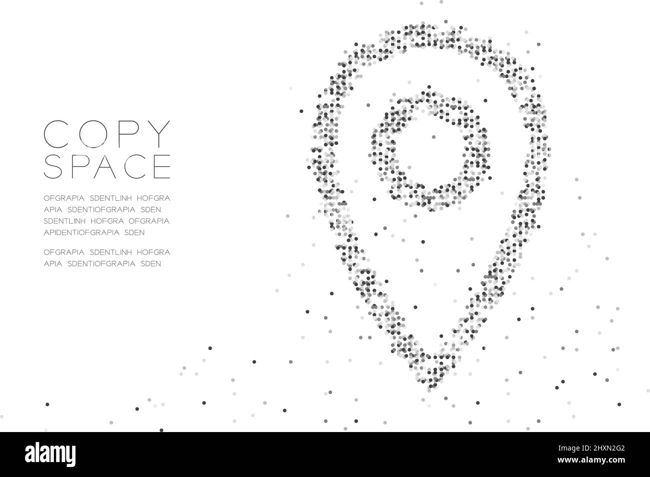 Resumen Círculo geométrico punto molécula partícula GPS navegador icono forma, VR tecnología viaje ubicación sistema concepto diseño color negro ilustración Ilustración del Vector