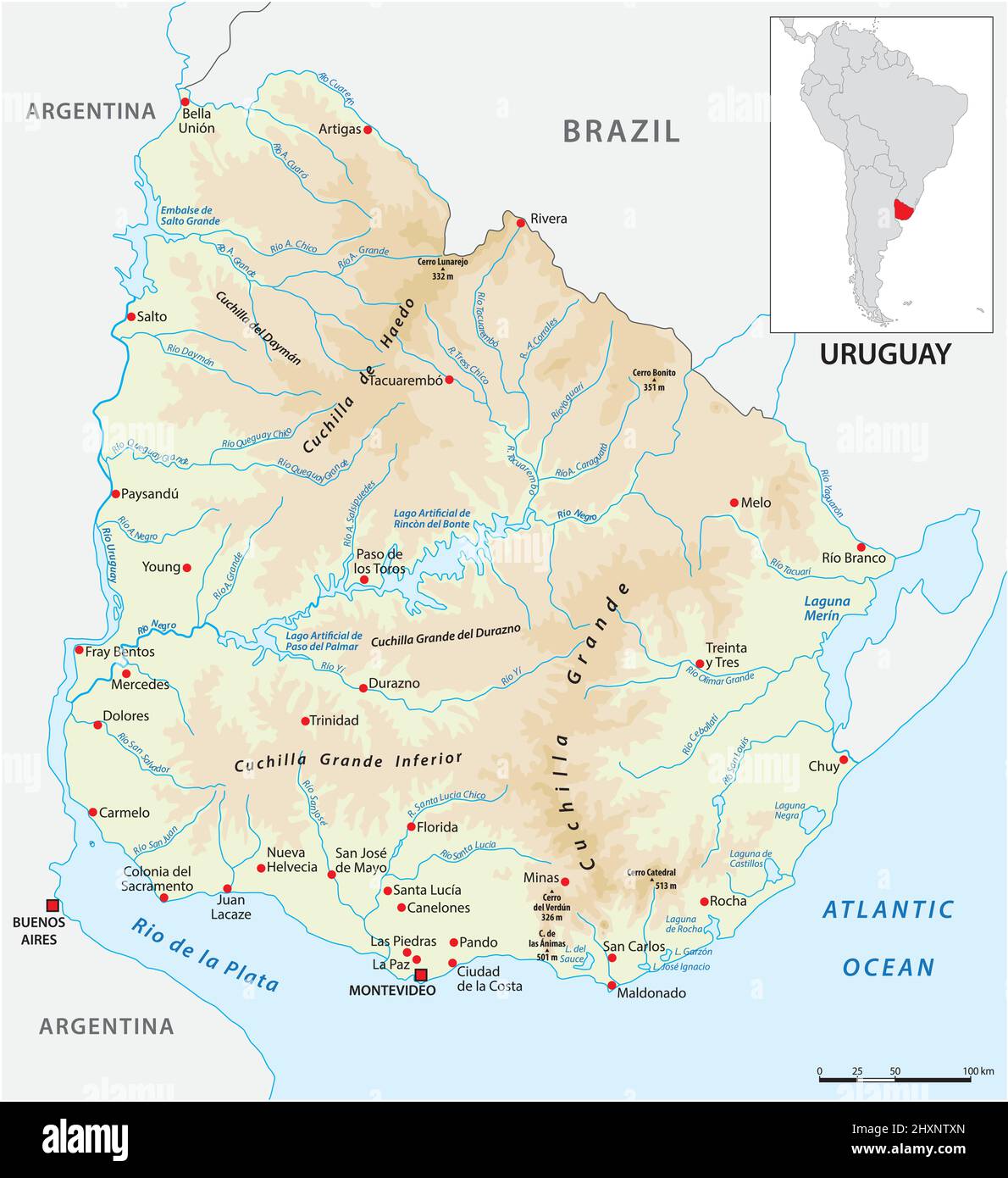 Uruguay mapa fisico Imágenes vectoriales de stock - Alamy