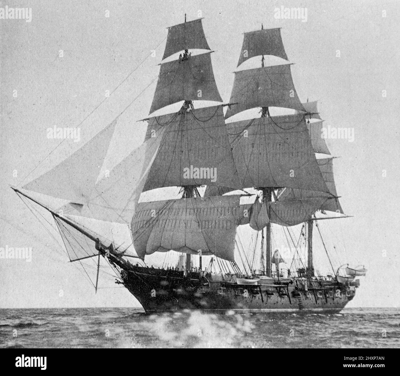 USS Constellation sloop-o-war; Fotografía en blanco y negro tomada en torno a 1890s Foto de stock