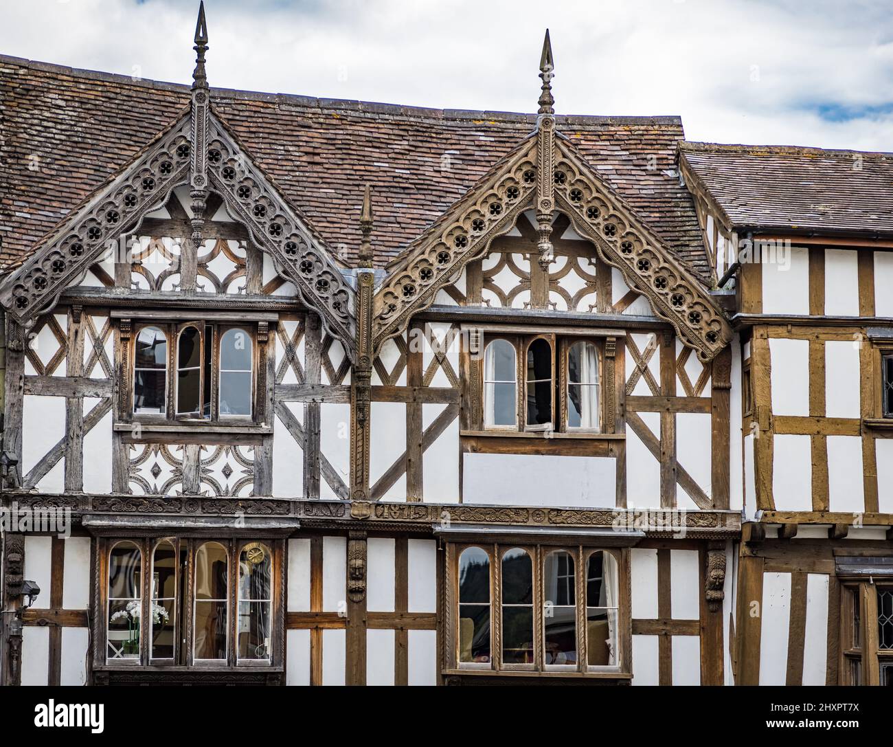 Antiguas casas medievales, Ludlow, Shropshire, Inglaterra Foto de stock