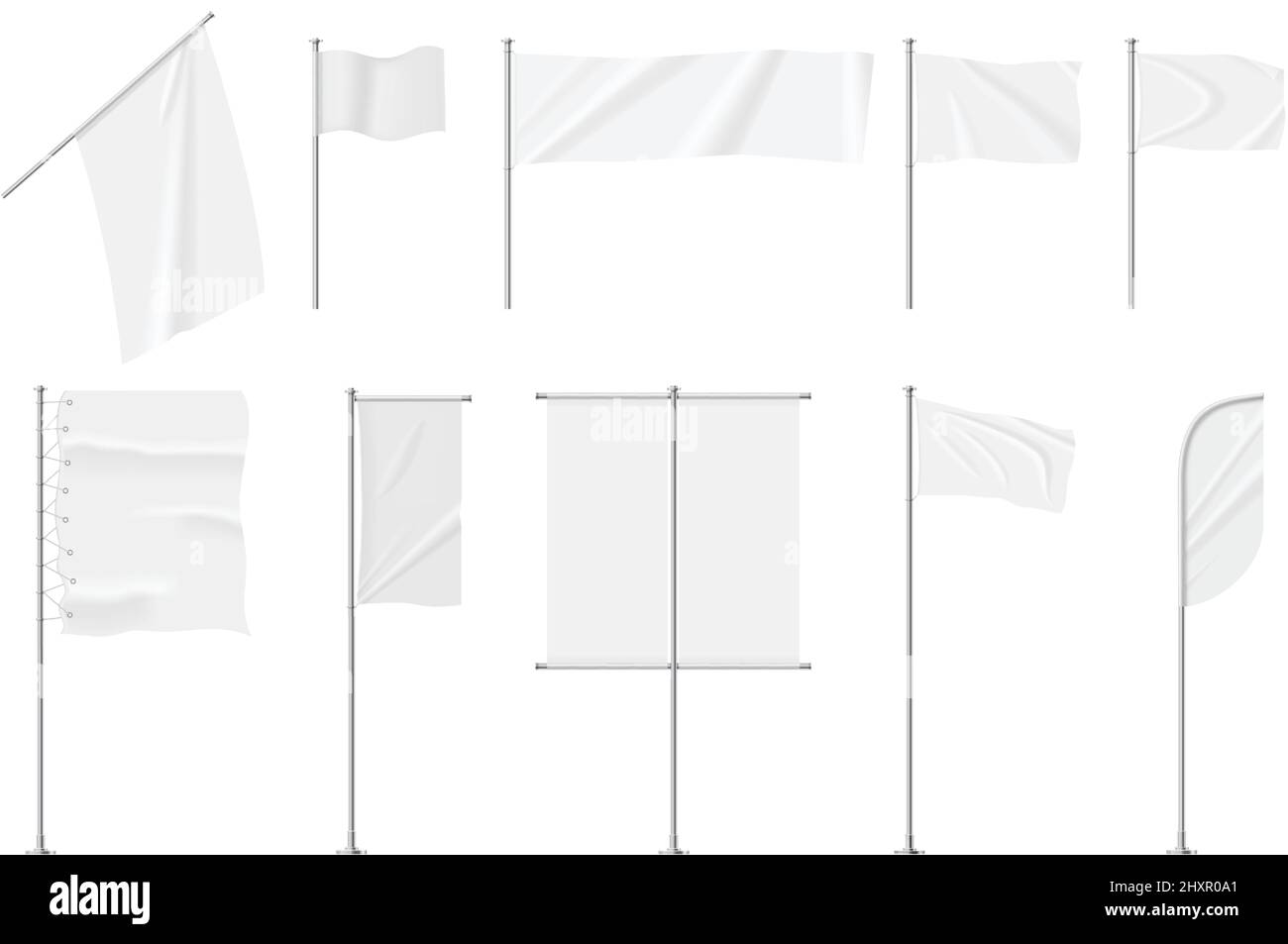 Banderines textiles realistas. banderas vacías, tela roja colgando
