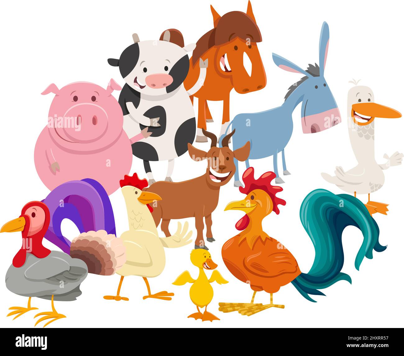 Ilustración de dibujos animados del grupo de personajes de animales de  granja felices Imagen Vector de stock - Alamy