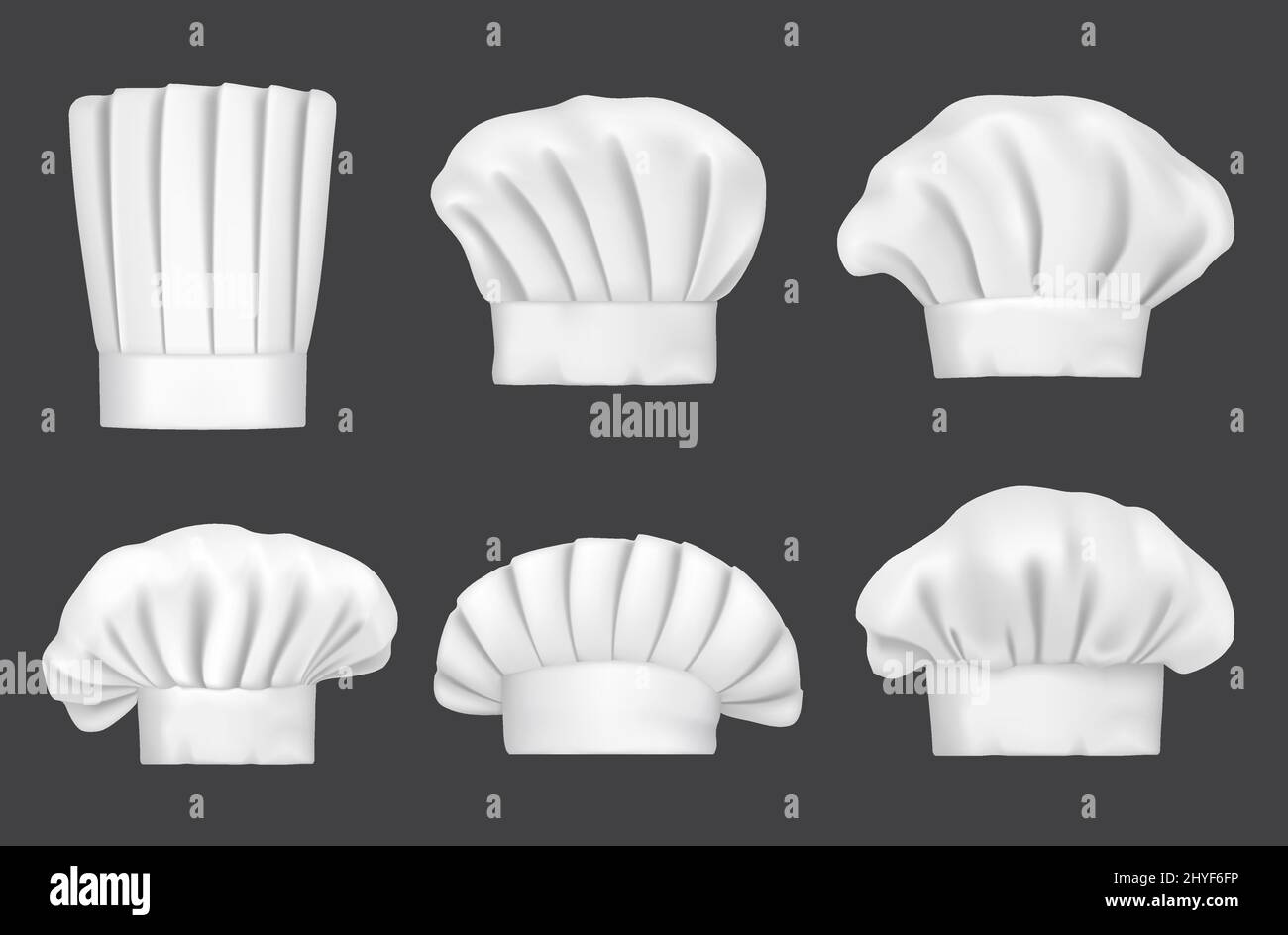 Sombreros de chef, 3D gorras de cocina realistas y baker toques vector