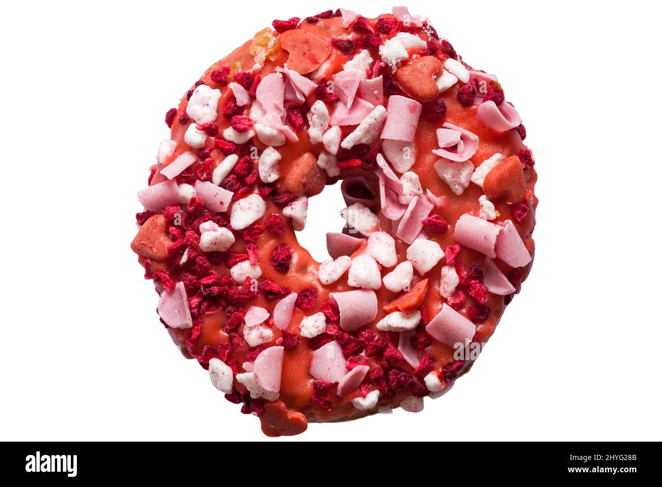 Loaded Love Yumnut, cruce entre un donut y un yum yum de M&S en la panadería tienda listo para el día de San Valentín sobre fondo blanco Foto de stock