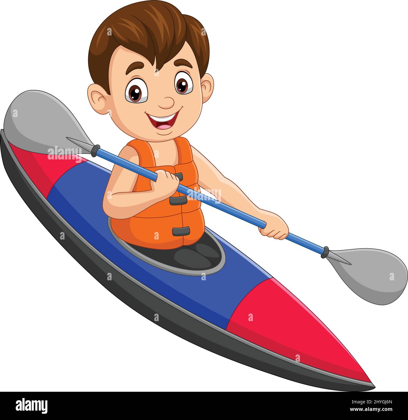 Niño de dibujos animados remando un barco Imagen Vector de stock - Alamy