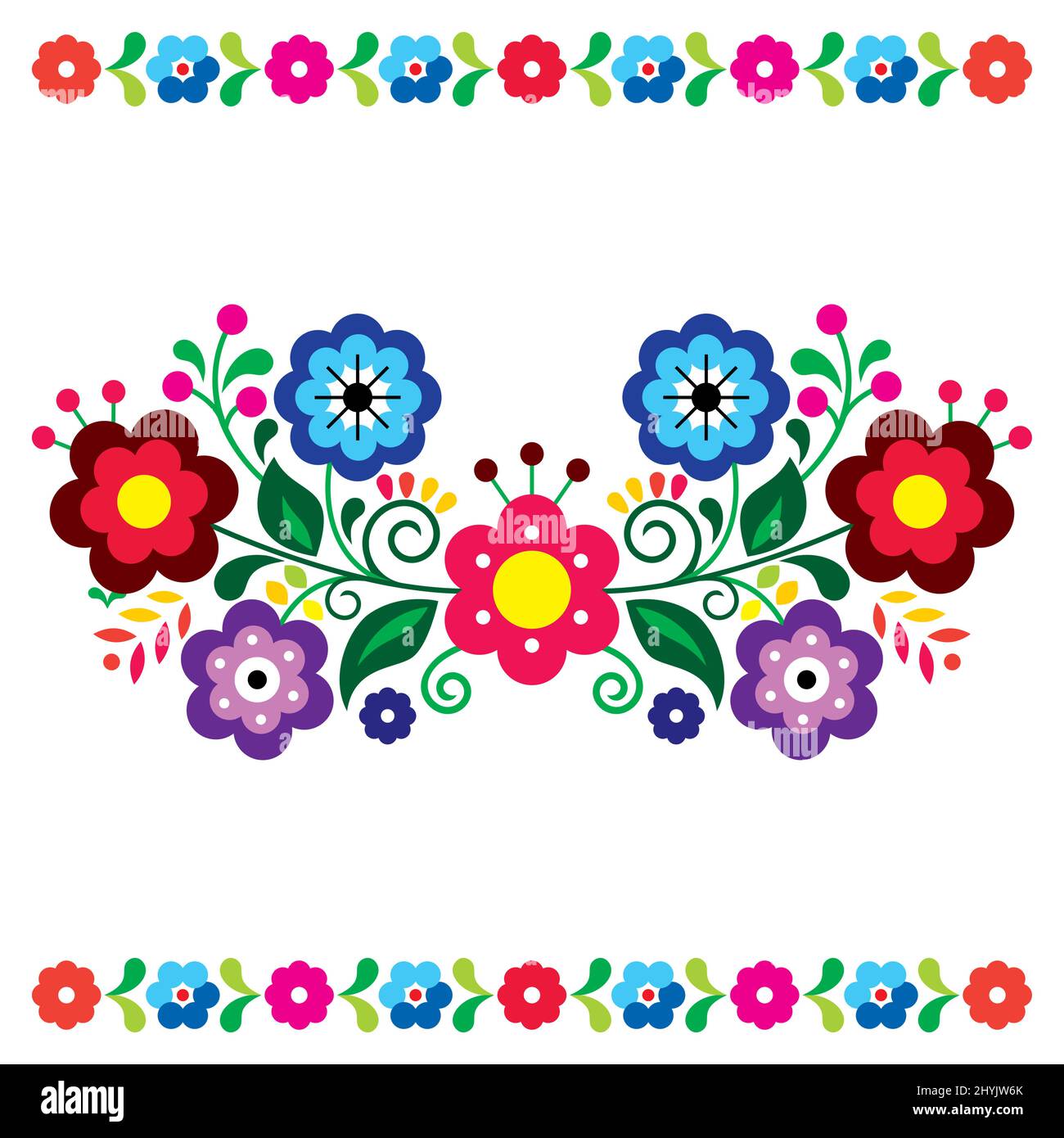 Tarjeta de felicitación con diseño floral vectorial estilo artístico  mexicano en un diseño de invitación inspirado en los bordados tradicionales  Imagen Vector de stock - Alamy