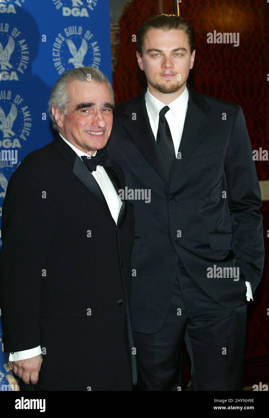 MARTIN SCORSESE Y LEONARDO DICAPRIO ASISTEN A LOS PREMIOS GUILD DEL DIRECTOR'S 2003 CELEBRADOS EN EL CENTURY PLAZA HOTEL, CALIFORNIA. FOTO: PRENSA DEL REINO UNIDO Foto de stock