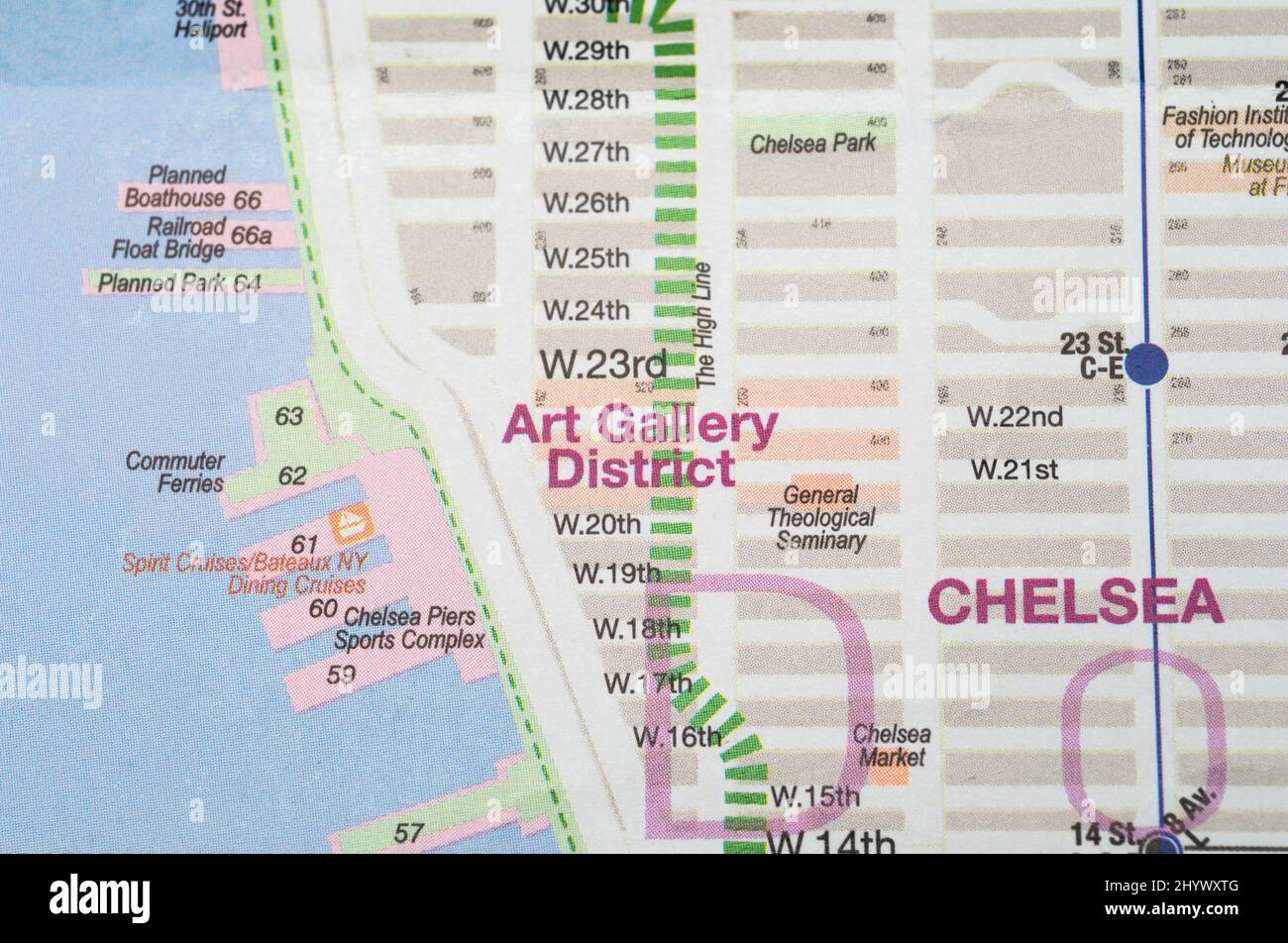Mapa del distrito de la galería de arte West Chelsea, Nueva York, Estados Unidos Foto de stock