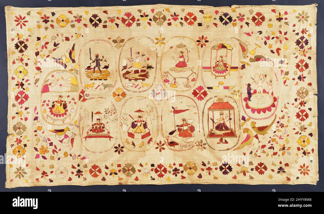 Chamba Rumal con los Mahavidías. India, Himachal Pradesh, probablemente Basohli, alrededor de 1800. Textiles. Bordado de seda sobre algodón Foto de stock
