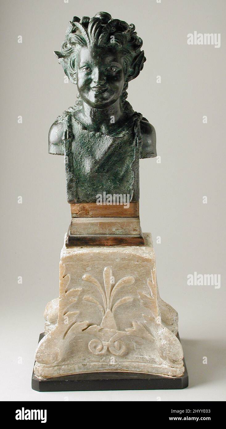 Janiform Herm con fauns jóvenes masculinos y femeninos. Roman, 1st siglo A.C. - 1st siglo D.C.. Escultura. Bronce Foto de stock