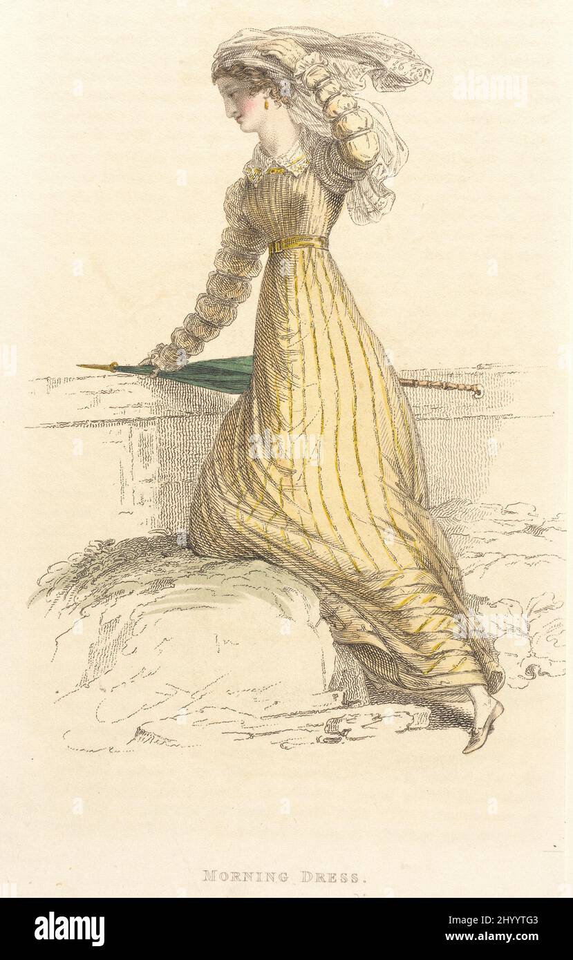 Fashion Plate, 'Morning Dress' para 'The Repository of Arts'. Rudolph Ackermann (Inglaterra, Londres, 1764-1834). Inglaterra, Londres, 1 de septiembre de 1824. Impresiones; grabados. Grabado a mano sobre papel Foto de stock