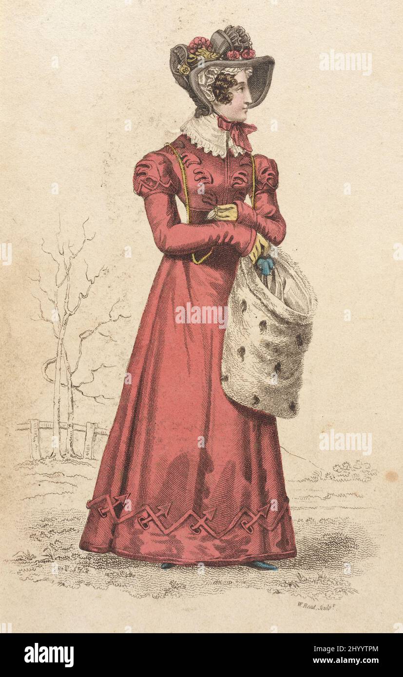 Fashion Plate, 'Carriage Dress' para 'La Belle Assemblée'. John Bell (Inglaterra, 1745 - 1831). Inglaterra, Londres, 1 de febrero de 1824. Impresiones; grabados. Grabado a mano sobre papel Foto de stock