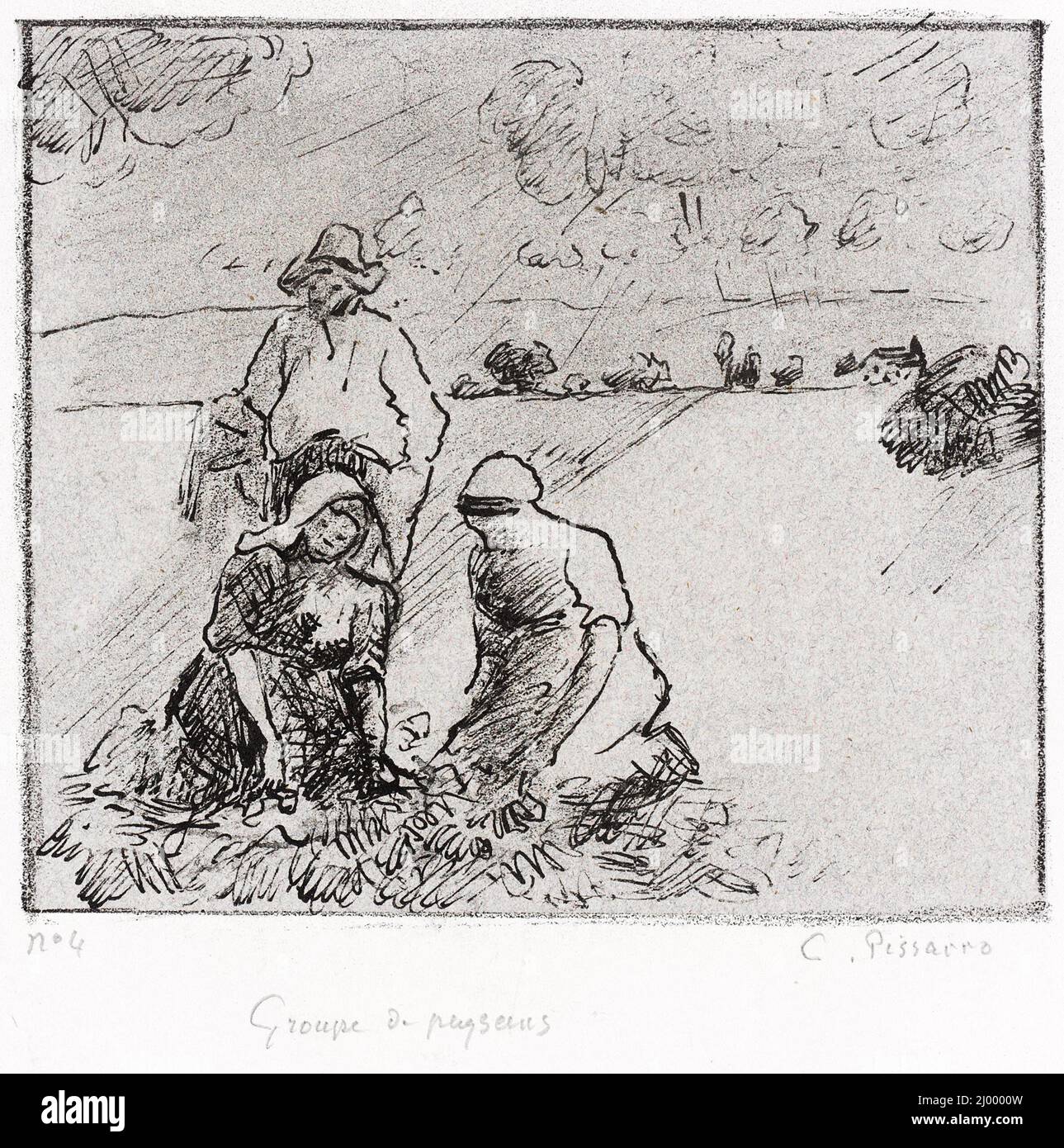 Grupo de paysans. Camille Pissarro (Indias Occidentales, Francia activa, 1830-1903). Francia, alrededor de 1899. Impresiones; litografías. Litografía sobre violacé de papel y colocada sobre una hoja de soporte de papel de paloma Foto de stock