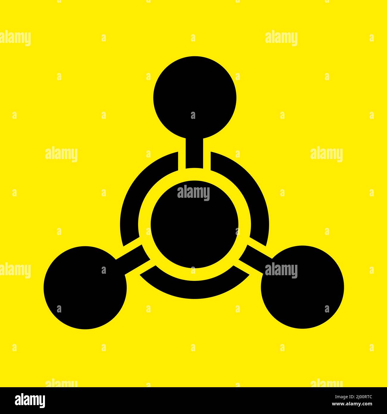 Símbolo, signo y pictograma de arma química. Ilustración vectorial sobre fondo amarillo plano. Foto de stock