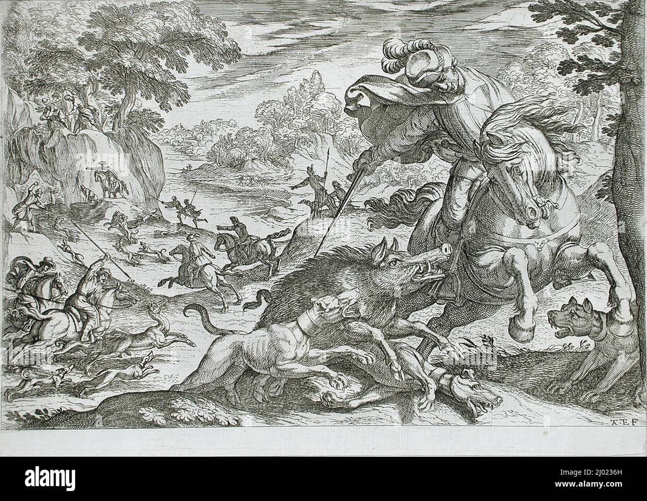 Caza de jabalíes. Antonio Tempesta (Italia, Florencia, 1555-1630). Italia, siglo 16th. Impresiones; grabados. Grabado Foto de stock