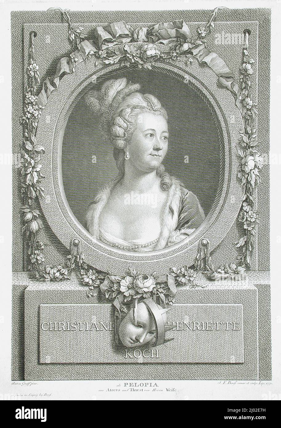 Christiane Henriette Koch como Pelopia. Johann Friedrich Bause (Alemania, Halle, 1738-1814). Alemania, 1770. Impresiones; grabados. Grabado Foto de stock