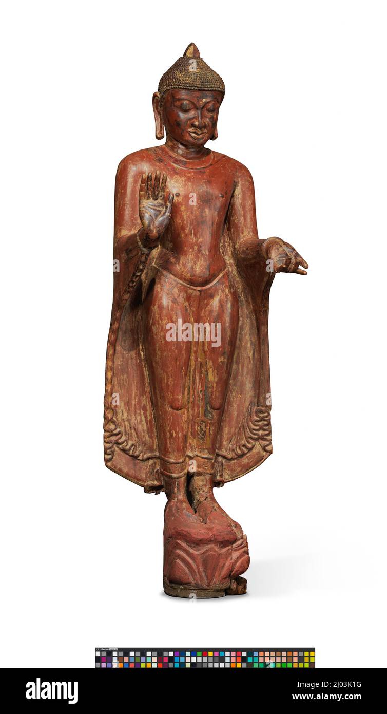 Buda Shakyamuni. Birmania (Myanmar), Pagan, alrededor del siglo 13th. Escultura. Madera con laca y dorado Foto de stock
