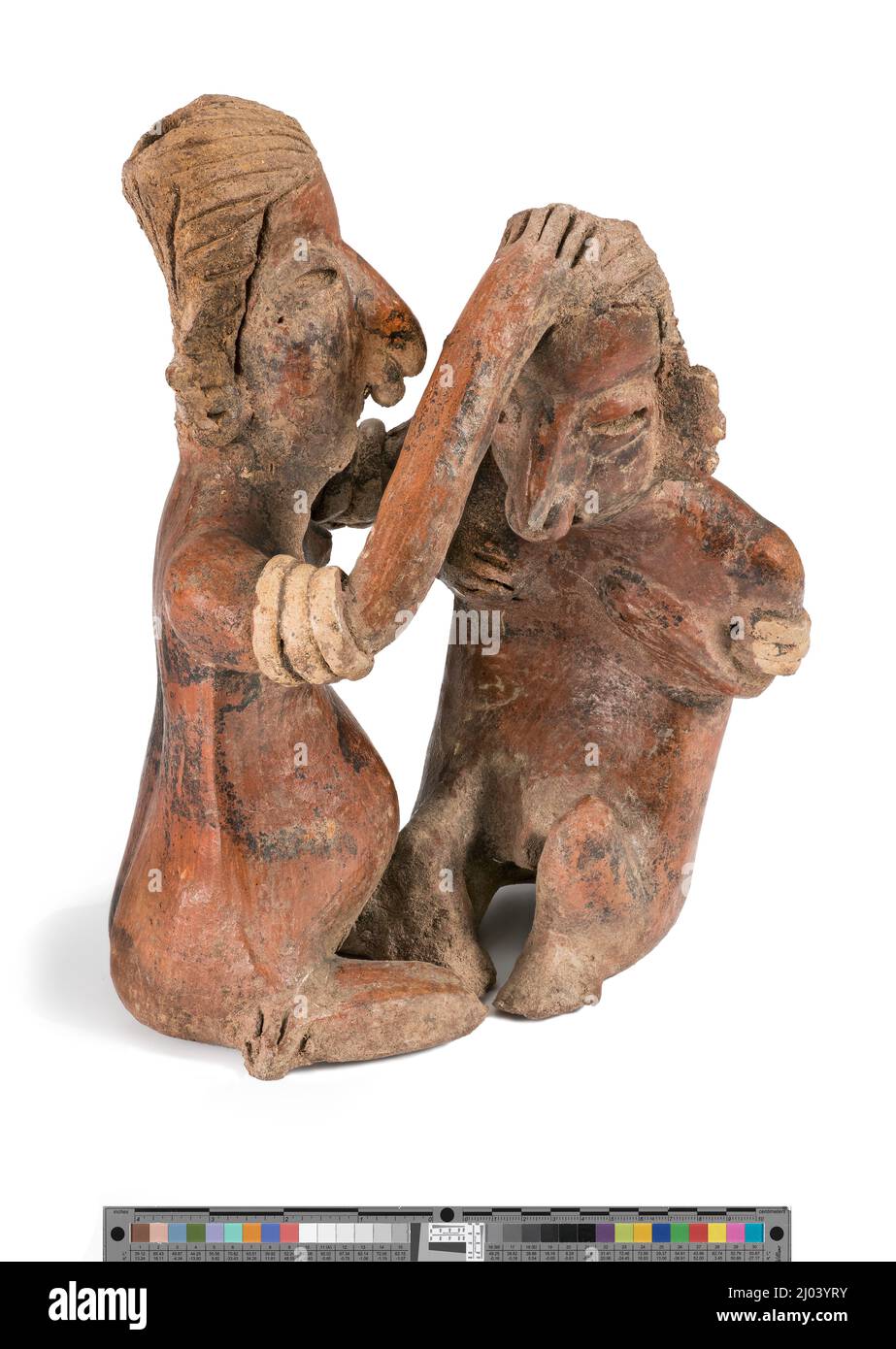 Figuras unidas. México, Nayarit, Nayarit, 200 BCE–500 CE. Cerámica. Cerámica bruñida con deslizamiento Foto de stock