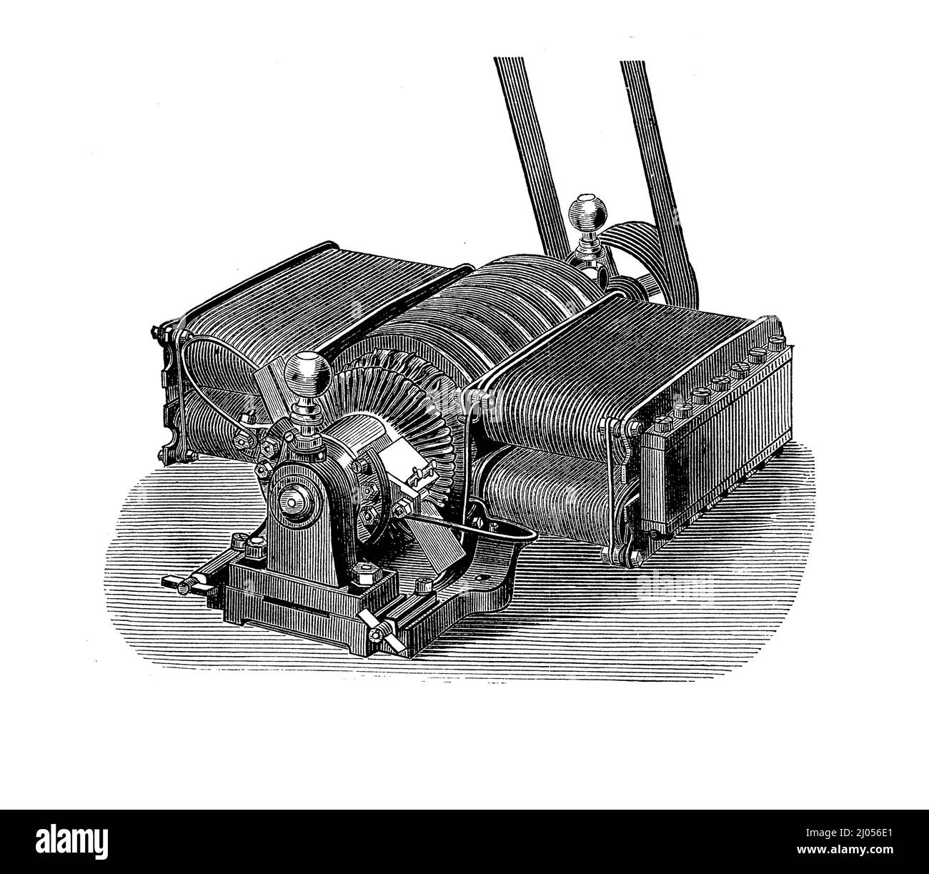 Friedrich von Hefner ­Alteneck (alemán), un asociado cercano de Werner Siemens, desarrolla el motor de tambor de anclaje en 1872 con alambre alrededor de un anclaje cylinder­s haped produciendo un voltaje DC suave Foto de stock