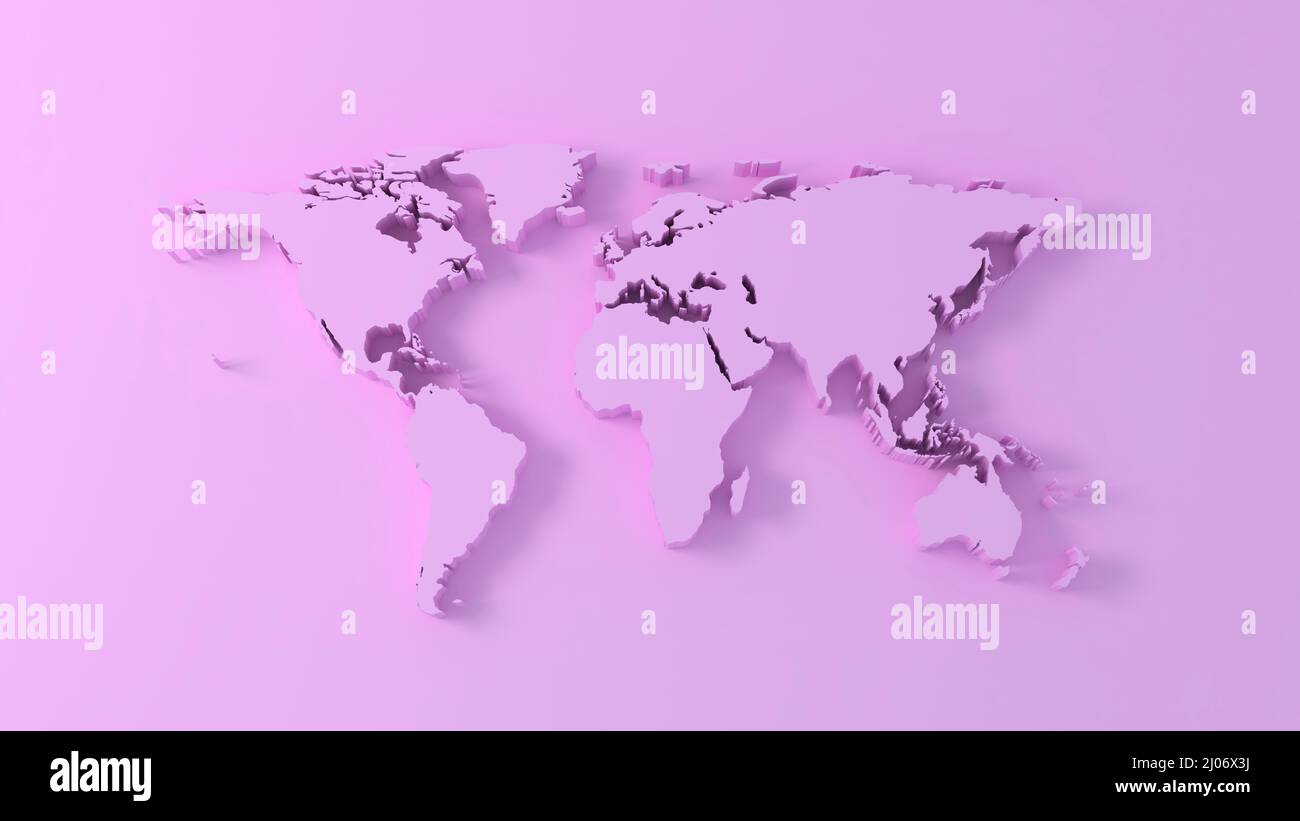 Mapa del mundo rosa Ilustración 3D con luz y sombra Foto de stock