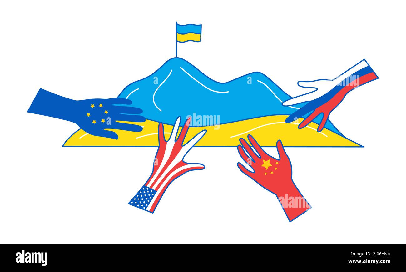 Ilustración vectorial del territorio ucraniano de dibujos animados y de las  manos de otras naciones alrededor Imagen Vector de stock - Alamy