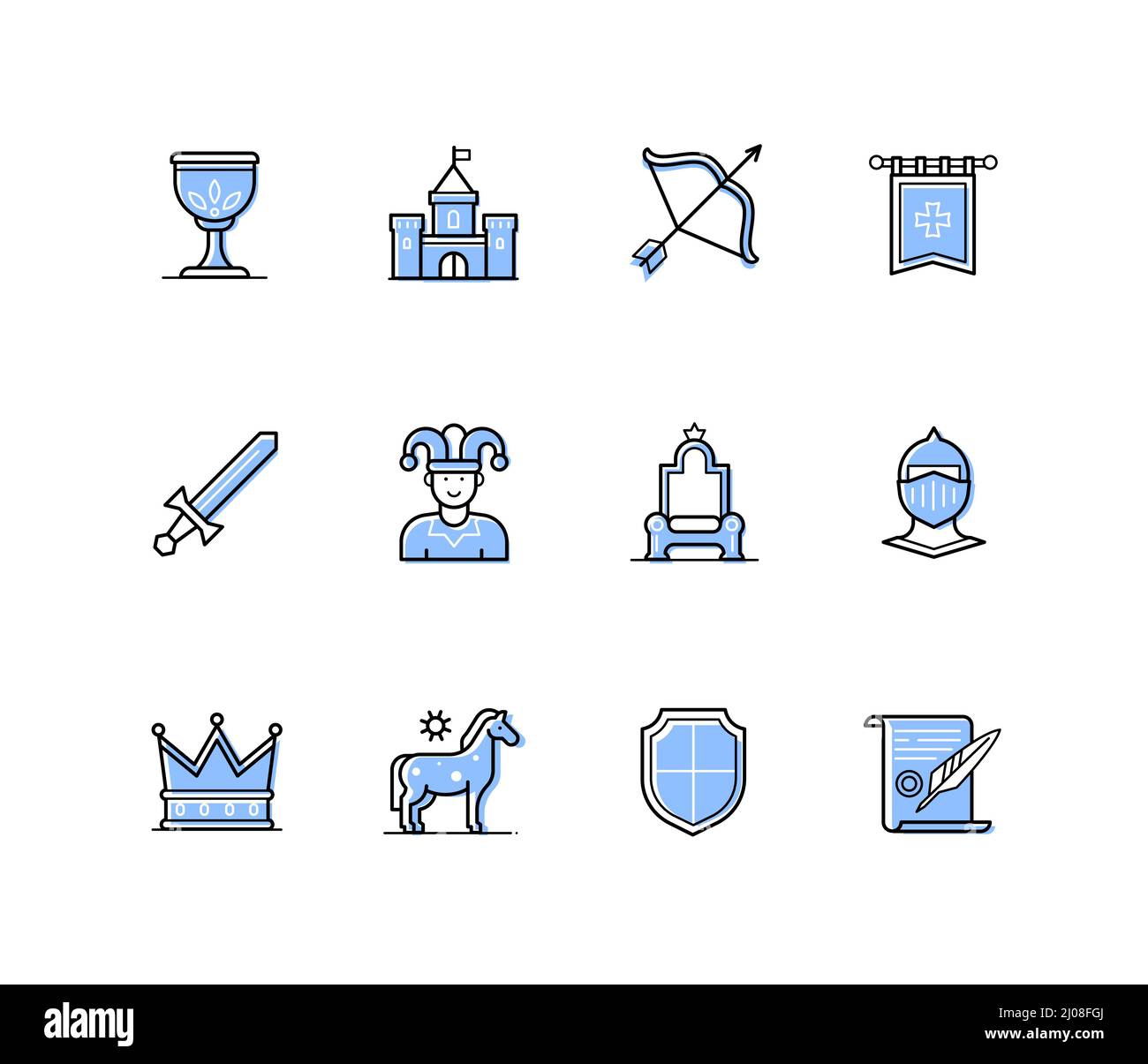 Edad Media - conjunto de iconos de diseño de líneas modernas Ilustración del Vector