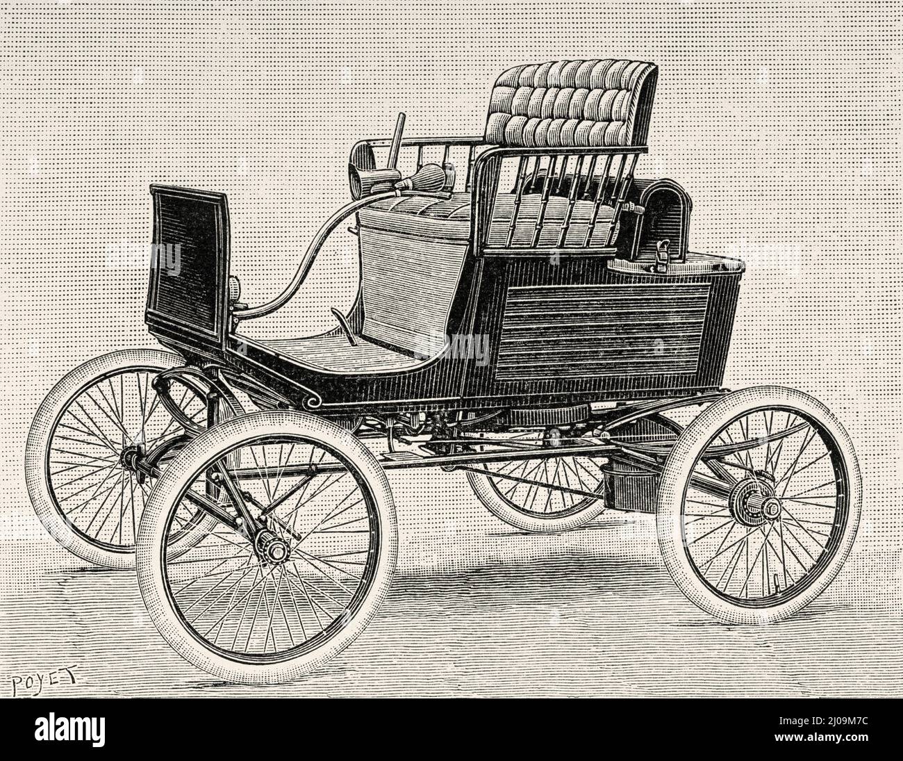 Auto de vapor Stanley Locomobile, 1899. Antigua ilustración del siglo 19th grabada de La Nature 1899 Foto de stock