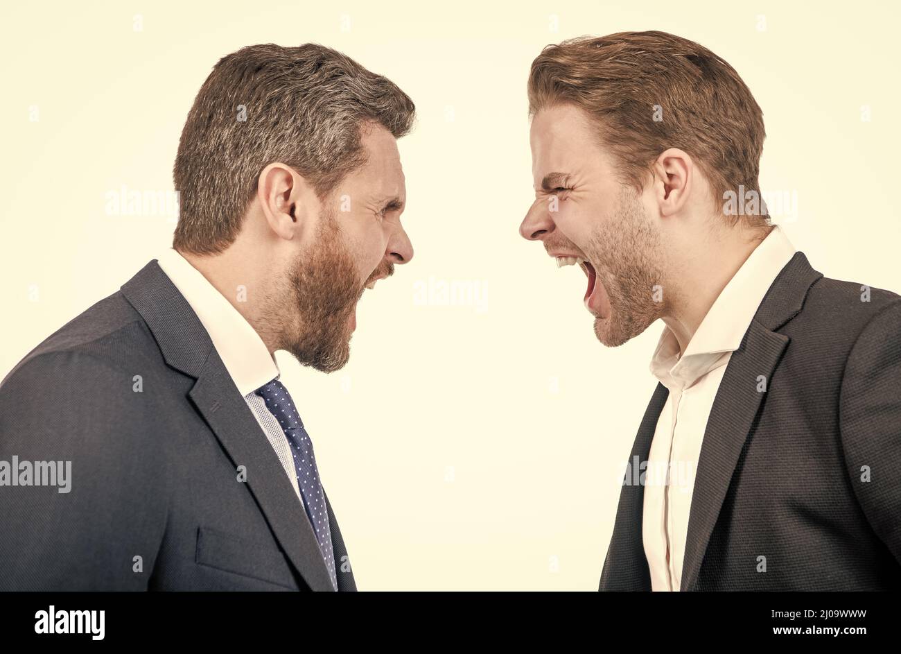 dos empresarios gritan en el conflicto de negocios, la confrontación Foto de stock