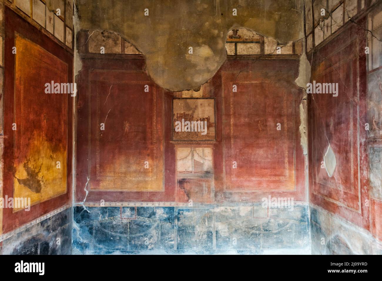 Ruinas de Pompeya, mural en el baño, Patrimonio de la Humanidad de la UNESCO, provincia de Nápoles, región de Campania, Italia Foto de stock