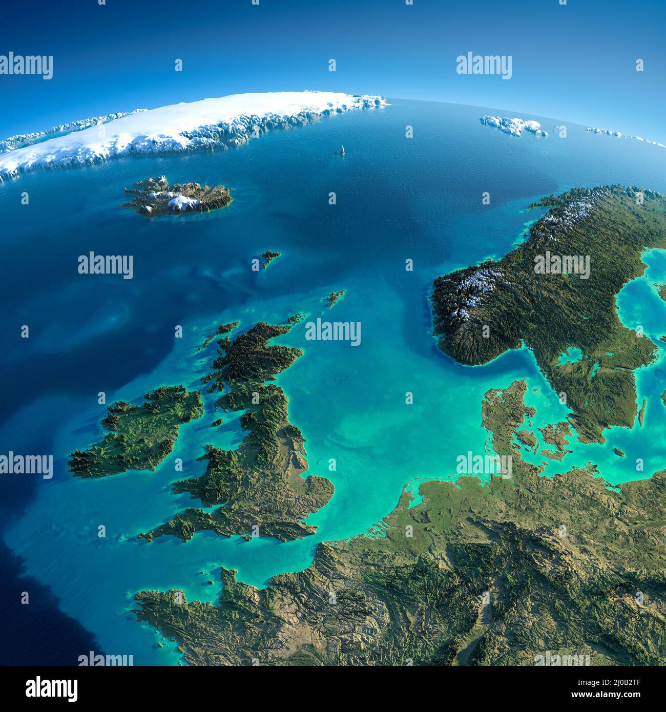 Tierra detallada. Reino Unido y el Mar del Norte Foto de stock
