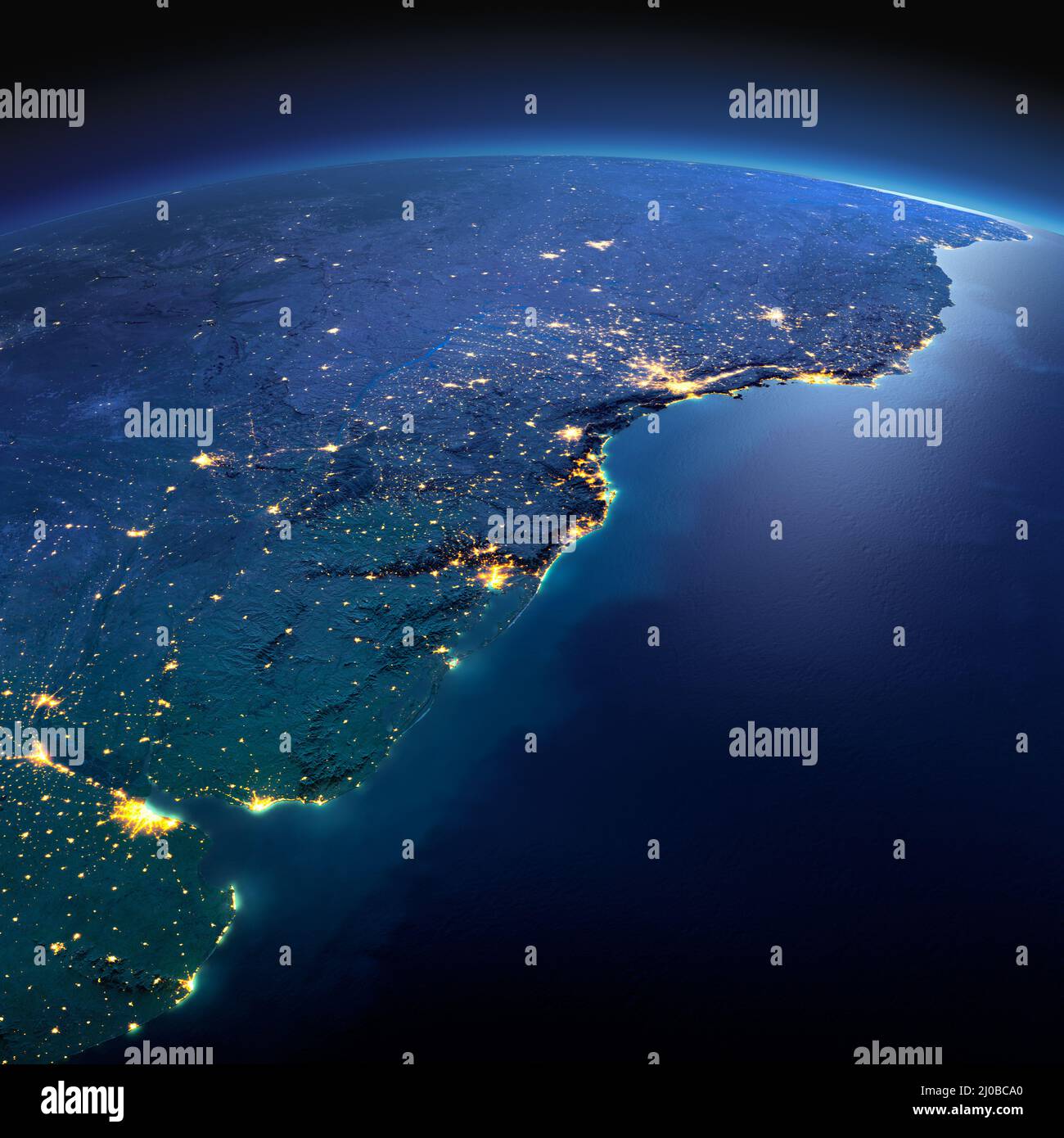 Tierra detallada. América del Sur. Río de La Plata en una noche