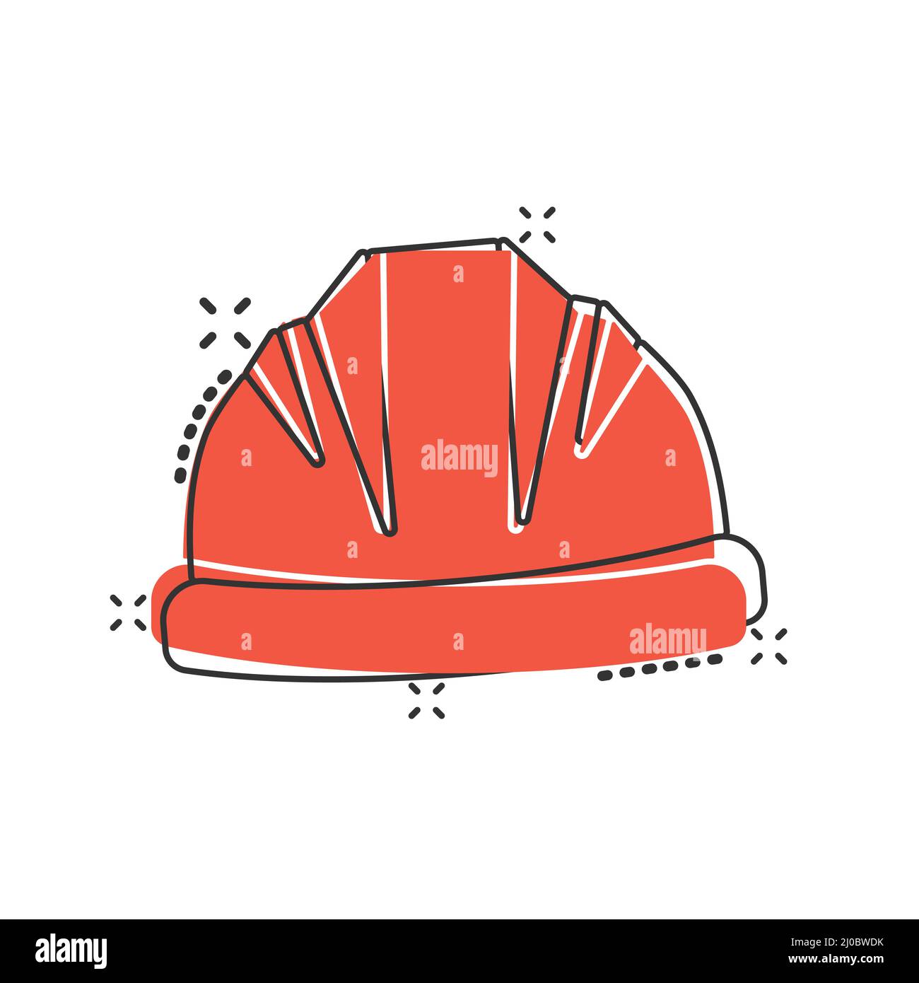 Icono de casco de construcción en estilo cómic. Ilustración de vector de  caricatura de tapa de seguridad sobre fondo aislado. Concepto de negocio de  signo de efecto de salpicadura de sombrero de