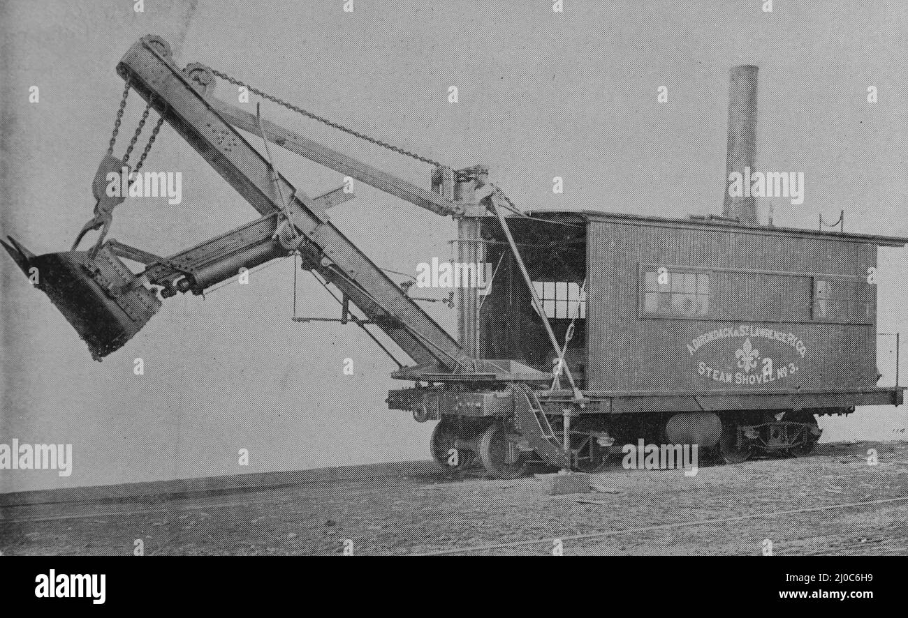 Una pala de vapor de ferrocarril construida por las obras industriales de Bay City, Michigan. Shovel de vapor No.3; Fotografía en blanco y negro tomada alrededor de 1890s Foto de stock