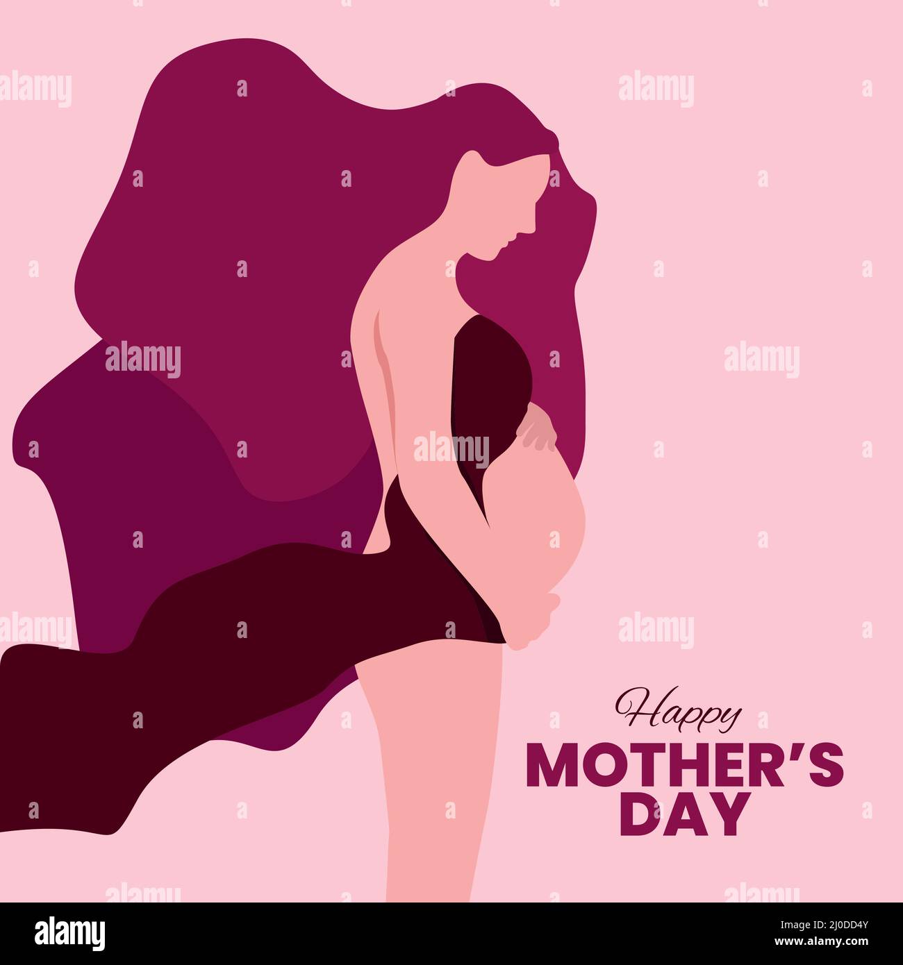 Vector de diseño plano de una mujer embarazada que sostiene su vientre. Soñando con su bebé. Amor materno Ilustración del Vector