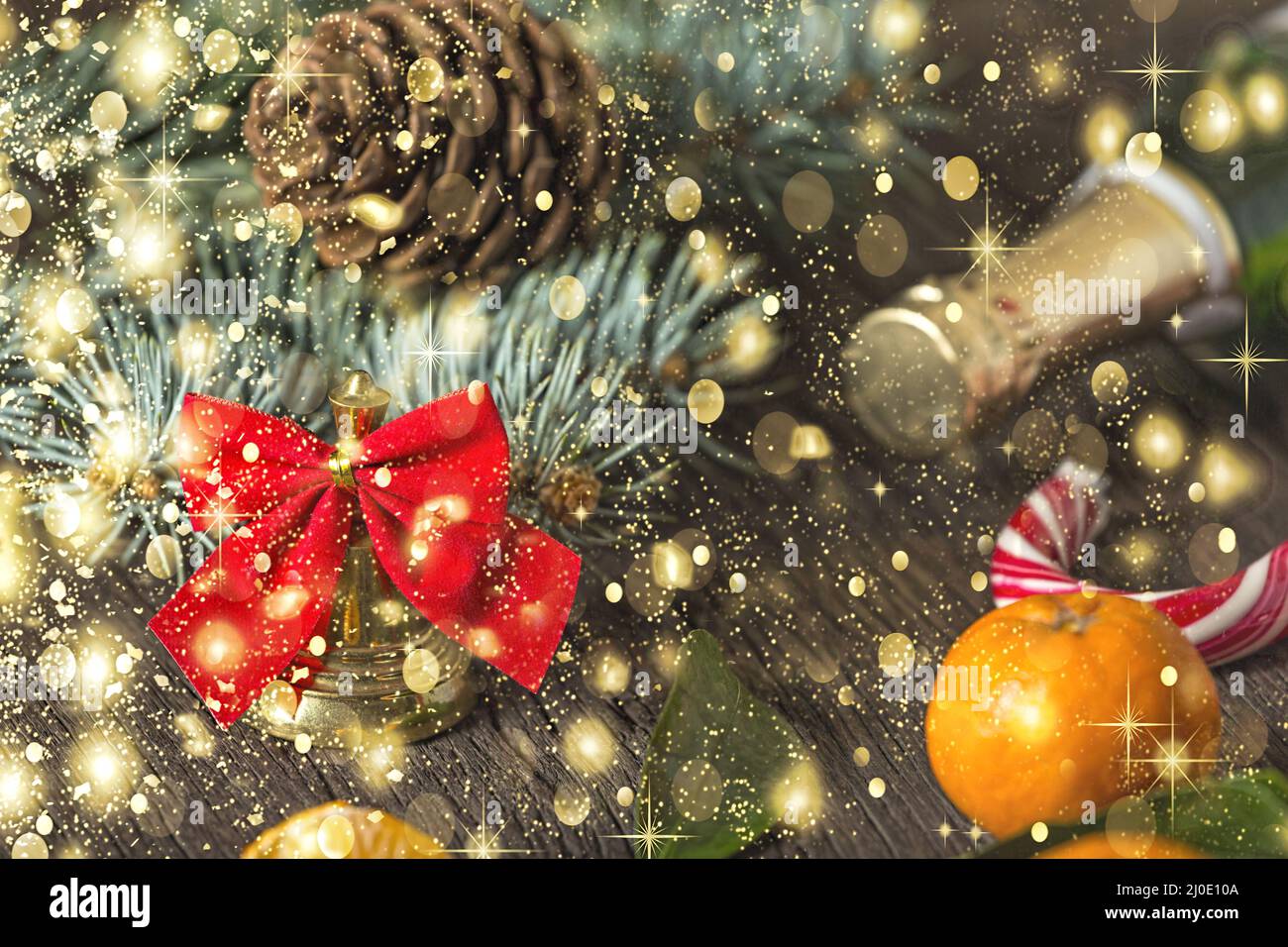 Navidad, chocolate, tangerinas, Año Nuevo, Champagne, celebración, vacaciones Foto de stock