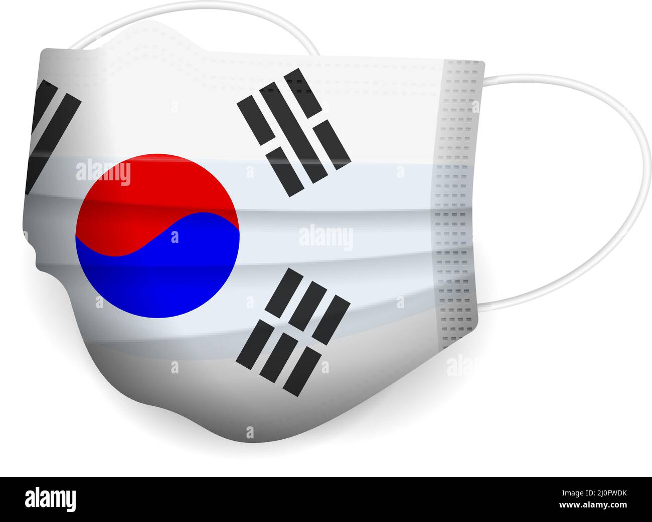 Máscara médica Corea del Sur bandera sobre un fondo blanco. Ilustración