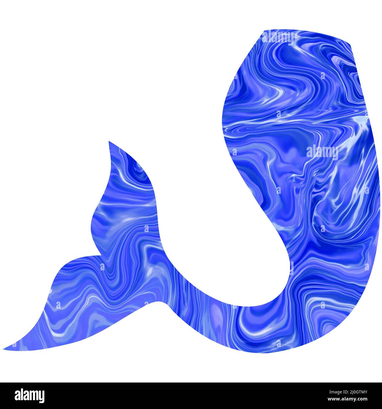 Ilustración dibujada a mano de la cola azul de sirena. Foto de stock